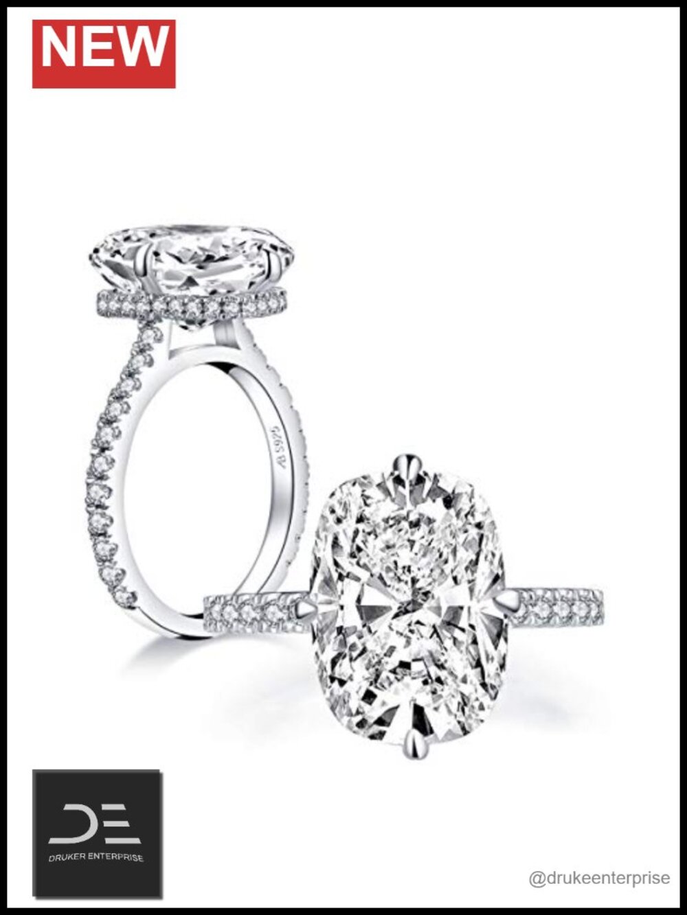 6ct Cushion Cut Engagement Ring, 925 Sterling Silver Cubic Zirconia